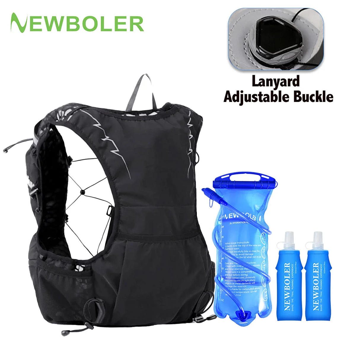 Colete de Hidratação 8L NEWBOLER - Mochila de Corrida Trail, Ultra Leve, com Bolsa de Água 2L, para Running, Ciclismo e Montanhismo 1