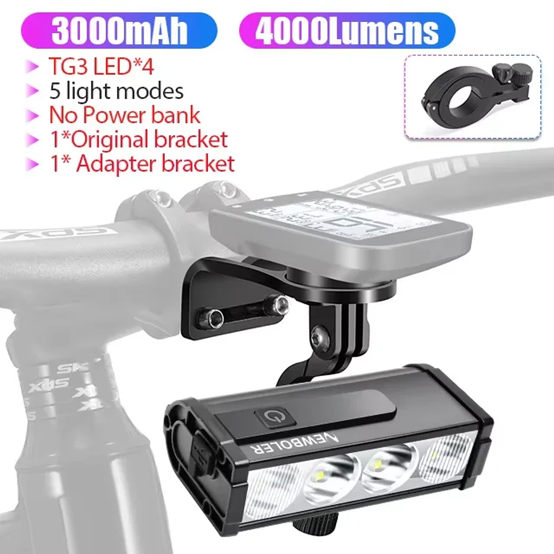 NEWBOLER 10000 Lumen Bicycle Headlight - 10000mAh Battery, USB-C, Anti-Glare, IPX5, 4 Modes, Power Bank, for MTB and Road 13