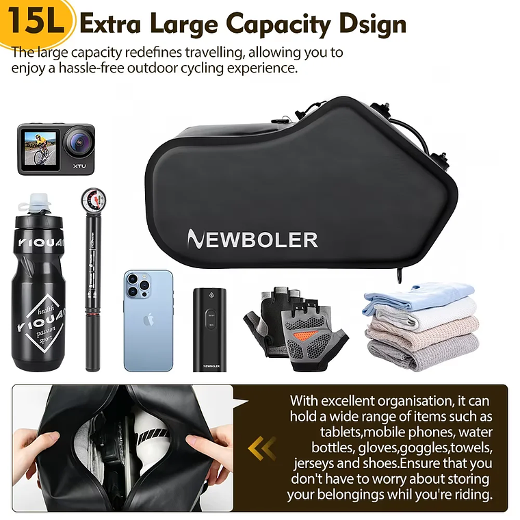 NEWBOLER 30L Rear Rack Bicycle Bag - Waterproof, Large Capacity, Made of TPU, for Travel, Bicycle Touring and E-Bike. 6