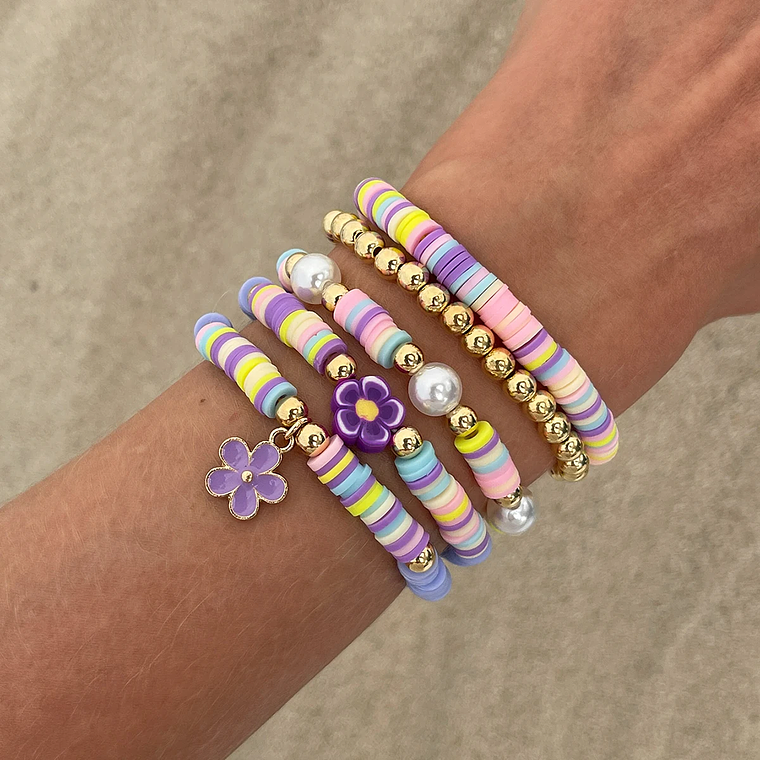 Conjunto de 5 Pulseiras Boho Ingemark - Flores, Tartarugas, Pérolas, Corrente, Estilo Y2K e Verão 7