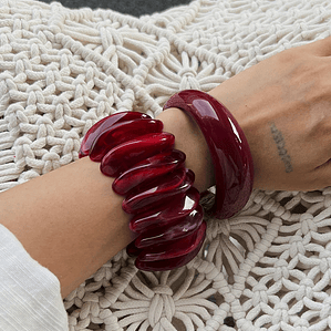 Pulseira de Resina Vermelha Ingemark - Vintage, Grossa, Forma Irregular, Estilo Boho, Tendência 2025