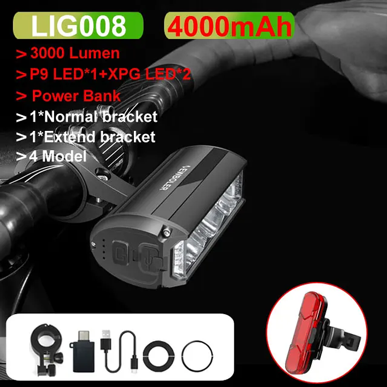 Farol para Bicicleta NEWBOLER EOS640 - 6000 Lúmens, Bateria 10000mAh, Power Bank, IPX6, Para MTB 12