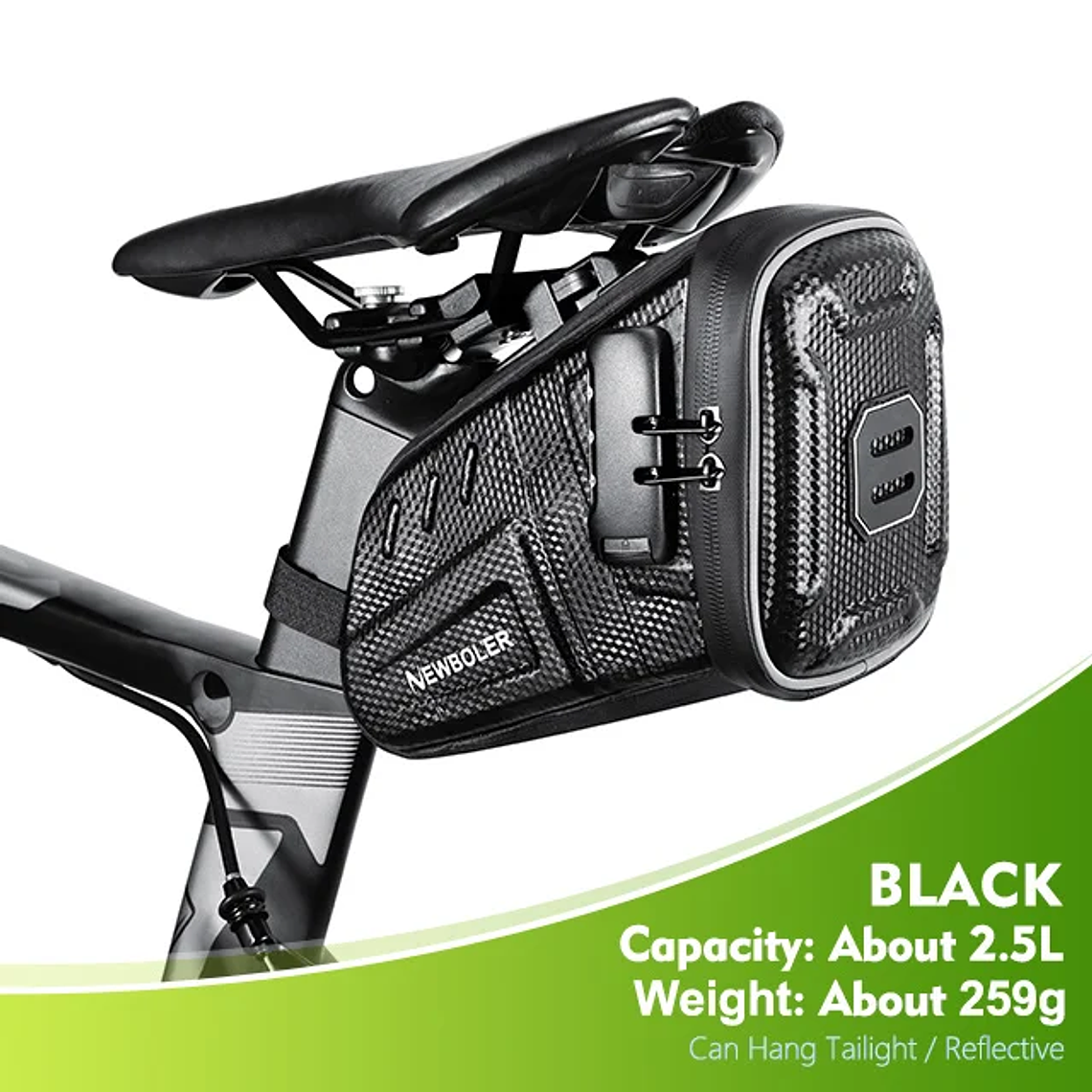 Bolsa de Selim para Bicicleta com Código Secreto NEWBOLER 1.5L/2.5L - Impermeável, à Prova de Corte, com Suporte para Luz Traseira, para MTB e Estrada 7