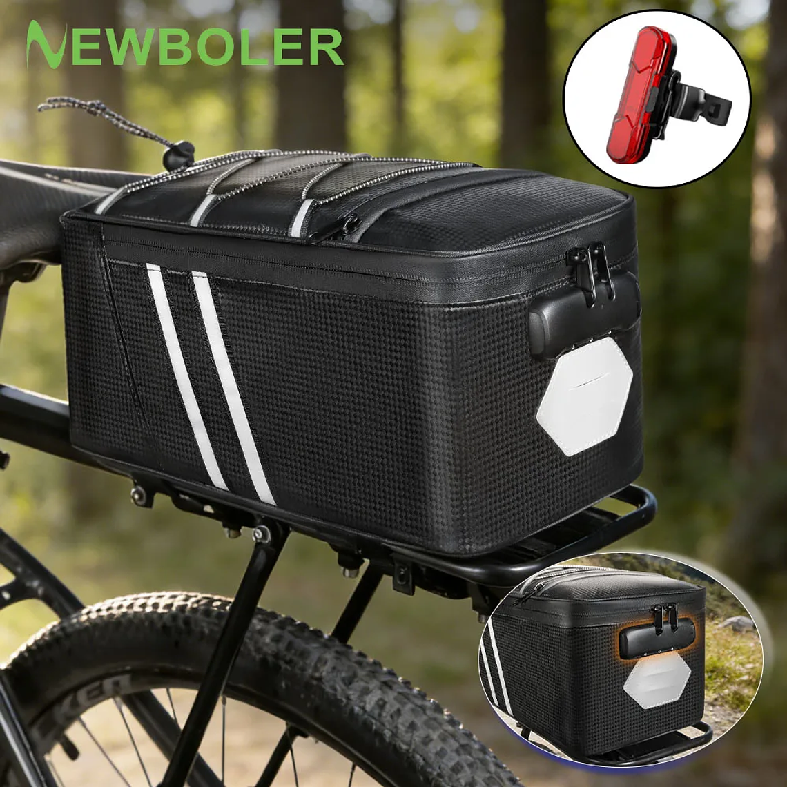 Bolsa Traseira para Bicicleta com Fechadura por Senha NEWBOLER BAG849 - Capacidade 10L, Impermeável e com Luzes de Segurança 1