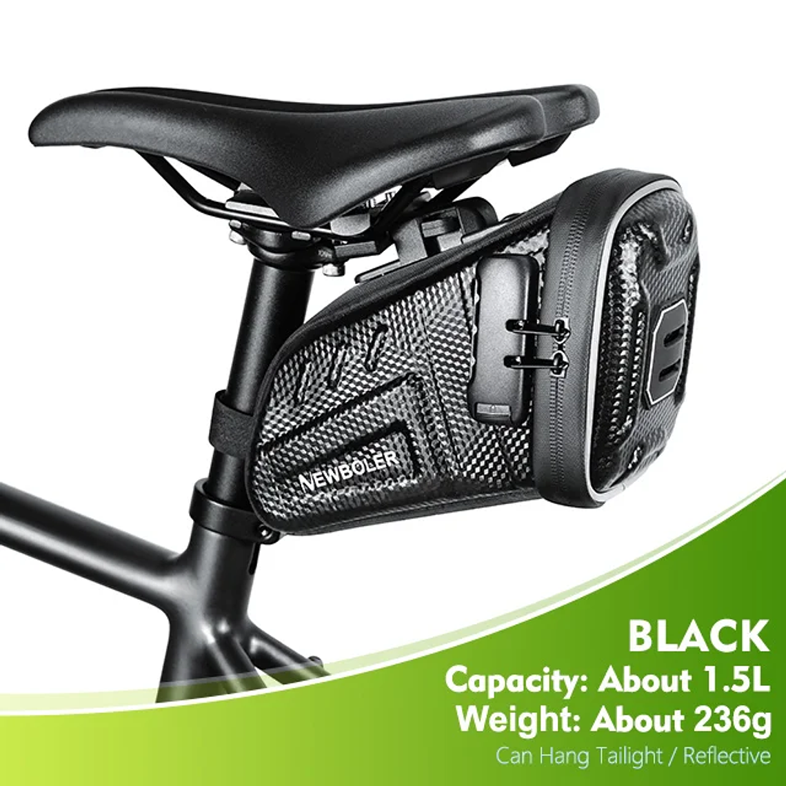 Bolsa de Selim para Bicicleta com Código Secreto NEWBOLER 1.5L/2.5L - Impermeável, à Prova de Corte, com Suporte para Luz Traseira, para MTB e Estrada 8
