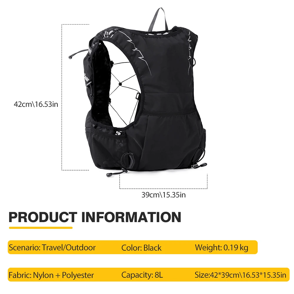 Colete de Hidratação 8L NEWBOLER - Mochila de Corrida Trail, Ultra Leve, com Bolsa de Água 2L, para Running, Ciclismo e Montanhismo 3