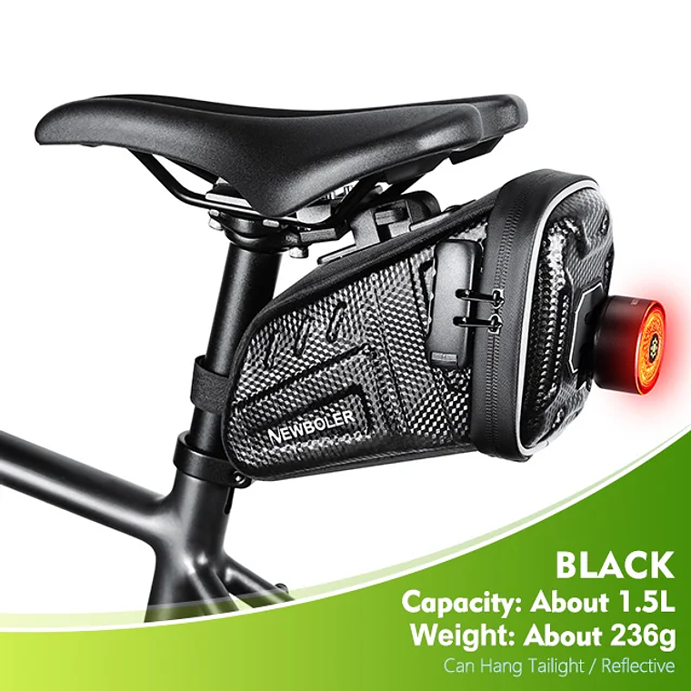 Bolsa de Selim para Bicicleta com Código Secreto NEWBOLER 1.5L/2.5L - Impermeável, à Prova de Corte, com Suporte para Luz Traseira, para MTB e Estrada 10