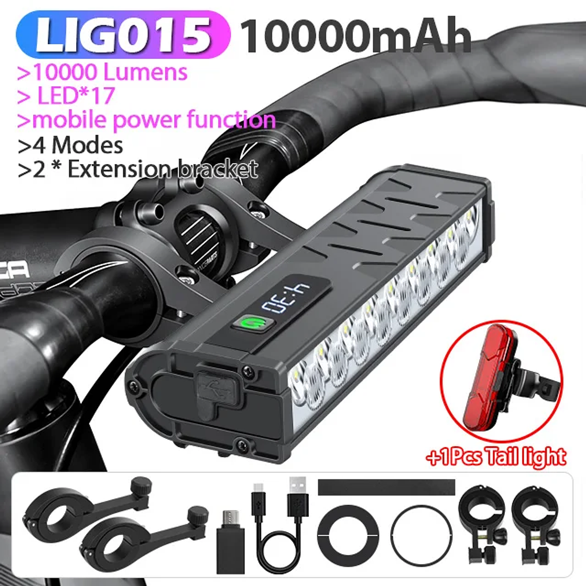 Farol de Bicicleta 10000 Lúmens NEWBOLER - 10000mAh, USB-C, à Prova de Água, 4 Modos, Linha de Corte Anti-Ofuscamento, para MTB e Estrada 11