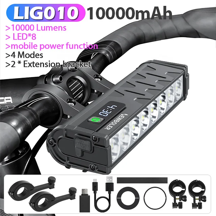 Farol de Bicicleta 10000 Lúmens NEWBOLER - 10000mAh, USB-C, à Prova de Água, 4 Modos, Linha de Corte Anti-Ofuscamento, para MTB e Estrada 12