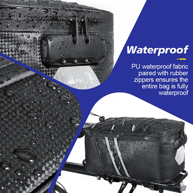 Bolsa Traseira para Bicicleta com Fechadura por Senha NEWBOLER BAG849 - Capacidade 10L, Impermeável e com Luzes de Segurança 4