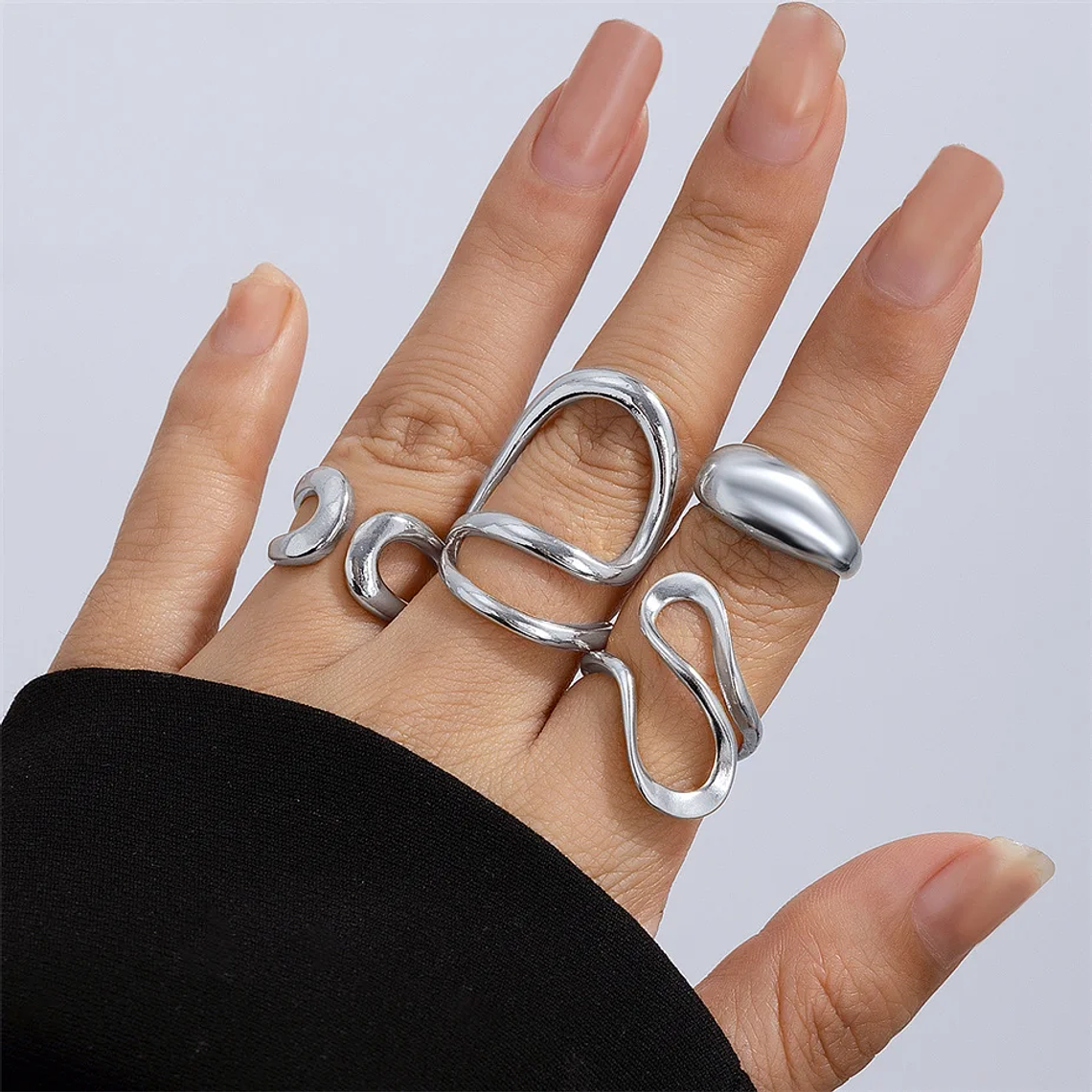 Conjunto de 4 Anéis Abertos Ingemark - Forma C Irregular, Geométricos, Vintage, Para Knuckle Rings 7