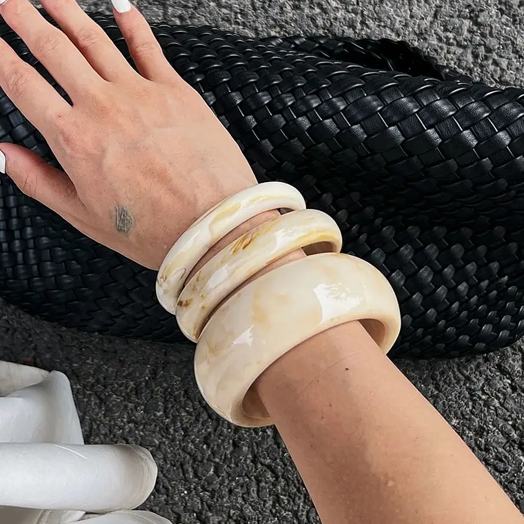 Kit 3 Pulseiras Vintage Resina Bege Ingemark - Rastreador de Humor, Tendência Boho & Y2K 2025 2