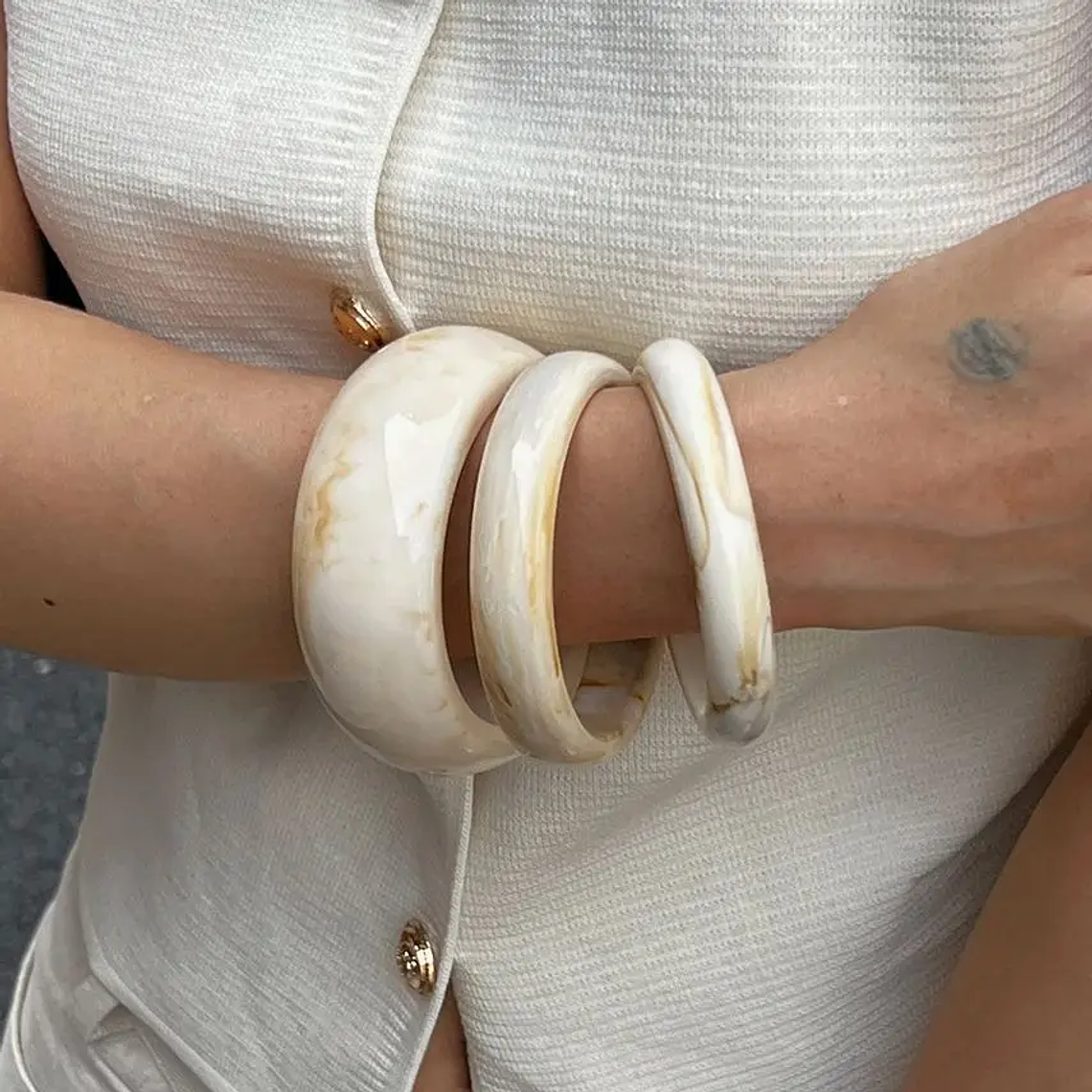 Kit 3 Pulseiras Vintage Resina Bege Ingemark - Rastreador de Humor, Tendência Boho & Y2K 2025 3