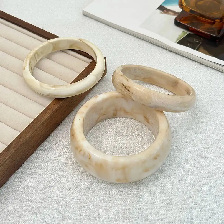 Kit 3 Pulseiras Vintage Resina Bege Ingemark - Rastreador de Humor, Tendência Boho & Y2K 2025 6