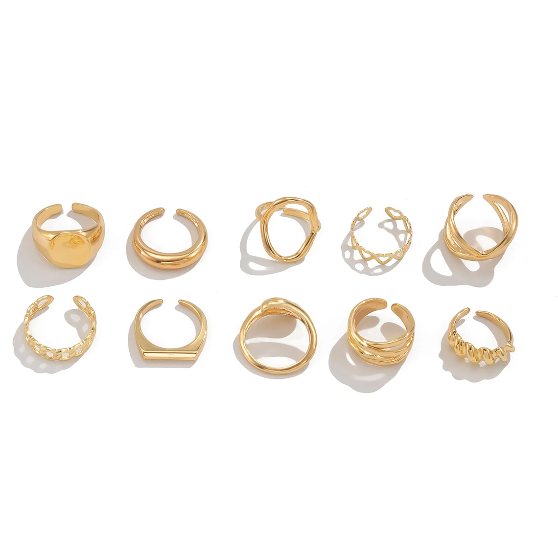 Set of 10 Vintage Open Teardrop Gold Rings by Ingemark - Creative Stackable Set | Gift for Women 5