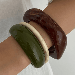 Braceletes de Resina Boho Empilháveis | 3 Estilos Geométricos e Grossos | Acessório de Mão Étnico para Mulheres