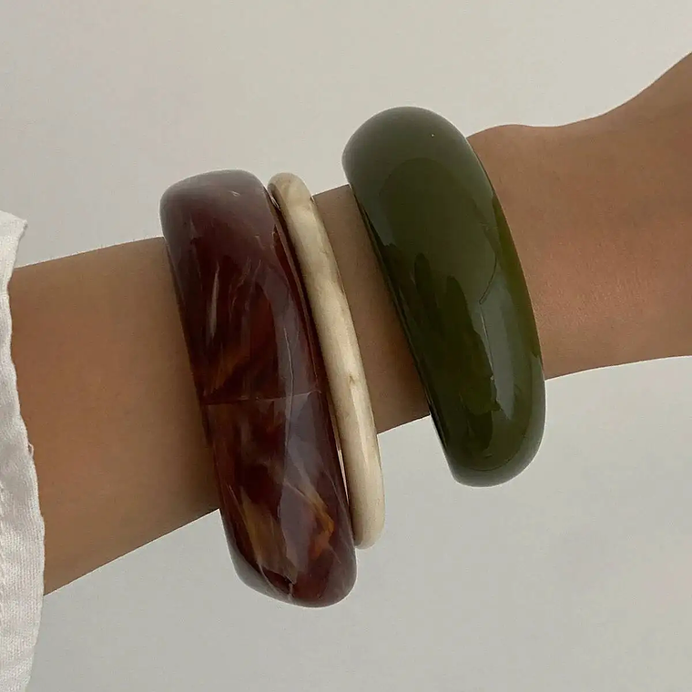 Braceletes de Resina Boho Empilháveis | 3 Estilos Geométricos e Grossos | Acessório de Mão Étnico para Mulheres 3