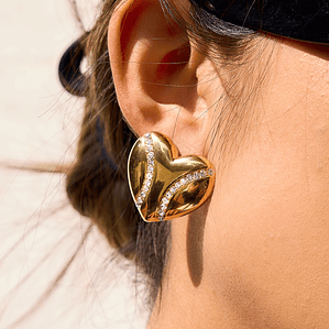 Brincos Coração com Strass Banhado a Ouro 18K PVD | Brincos de Pressão Femininos em Aço Inoxidável - Presente Elegante 2026