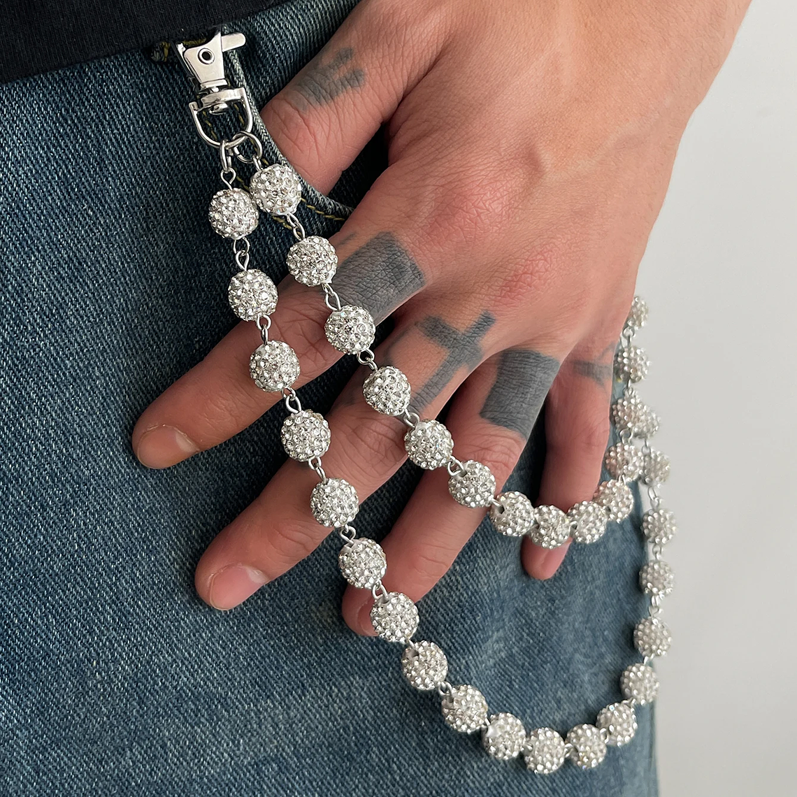 Corrente Cinto Chaveiro Harajuku com Strass | Acessório Masculino de Cintura para Jeans, Estilo Hip Hop e Punk - Ingemark 2025 1