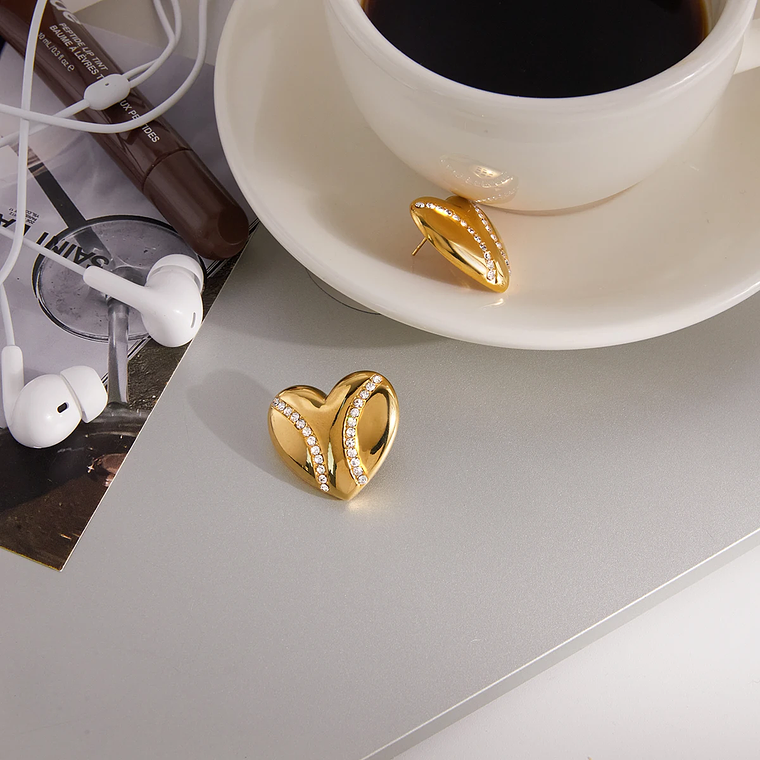 Brincos Coração com Strass Banhado a Ouro 18K PVD | Brincos de Pressão Femininos em Aço Inoxidável - Presente Elegante 2026 5