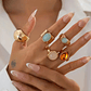 Conjunto de 5 Anéis Retro Abertos e Ajustáveis Dourados | Anéis Largos com Zircônia para Mulheres - Presente Bohemiano e Y2K - thumbnail 2