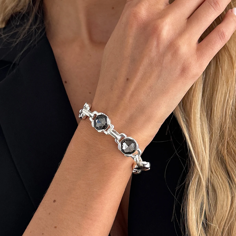 Pulseira Punk Irregular em Acrílico Preto com Strass | Pulseira de Mão Ajustável para Mulheres - Tendência 2026 1