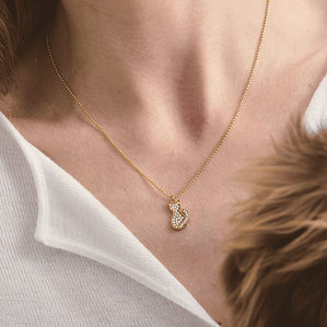 Colar Pingente Gato com Strass Branco e Corrente de Contas | Colar Feminino Banhado a Ouro 18K PVD - Presente Fofo e Romântico