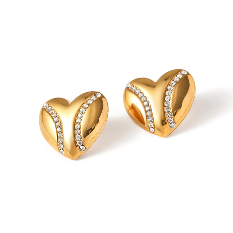 Brincos Coração com Strass Banhado a Ouro 18K PVD | Brincos de Pressão Femininos em Aço Inoxidável - Presente Elegante 2026 7