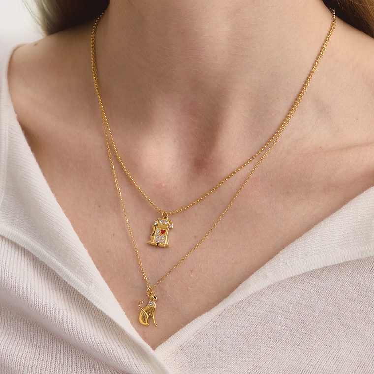 Colar Coração com Cachorro e Gota de Óleo Vermelho | Colar Feminino em Aço Inoxidável com Strass Branco - Presente Romântico 3