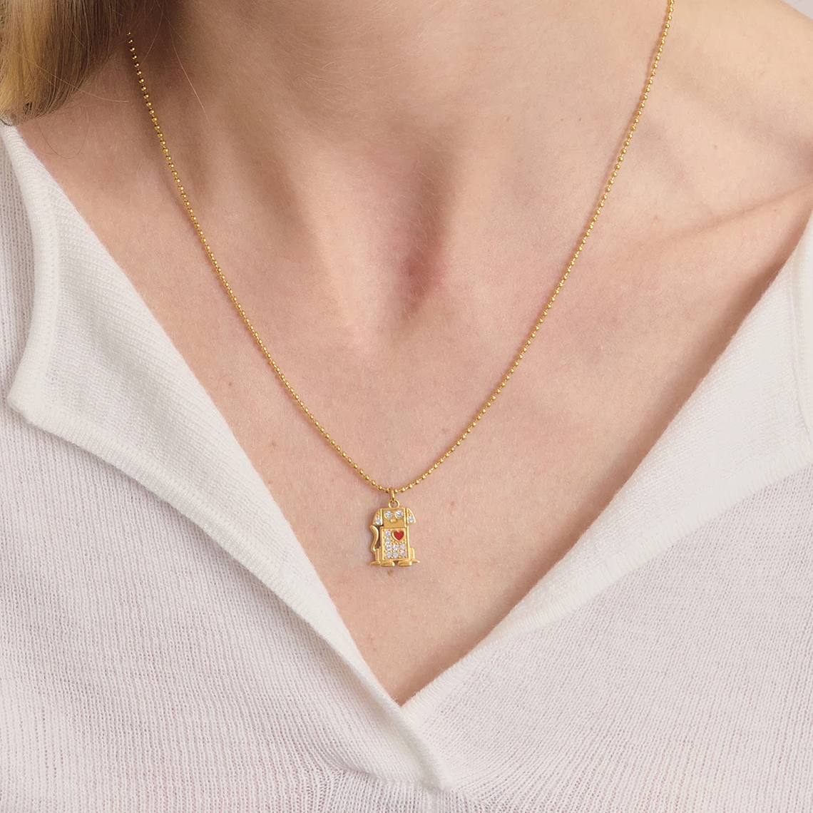 Colar Coração com Cachorro e Gota de Óleo Vermelho | Colar Feminino em Aço Inoxidável com Strass Branco - Presente Romântico 4