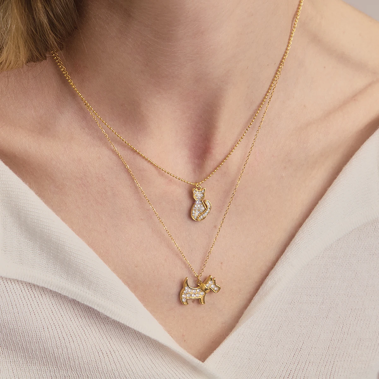 Colar Pingente Gato com Strass Branco e Corrente de Contas | Colar Feminino Banhado a Ouro 18K PVD - Presente Fofo e Romântico 5