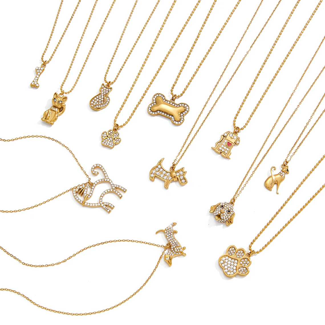 Colar Pingente Gato com Strass Branco e Corrente de Contas | Colar Feminino Banhado a Ouro 18K PVD - Presente Fofo e Romântico 6