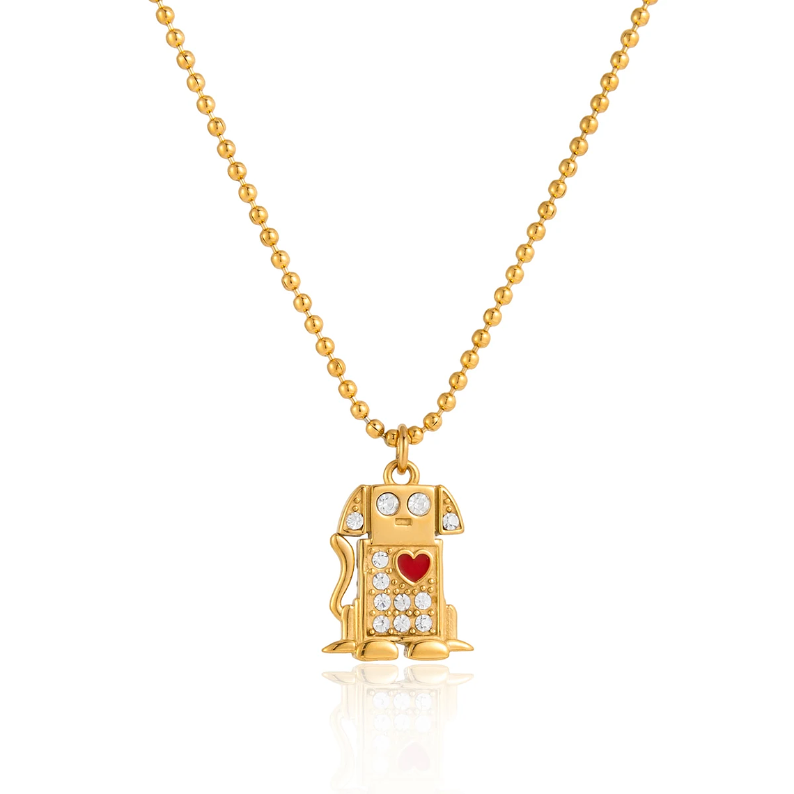 Colar Coração com Cachorro e Gota de Óleo Vermelho | Colar Feminino em Aço Inoxidável com Strass Branco - Presente Romântico 6