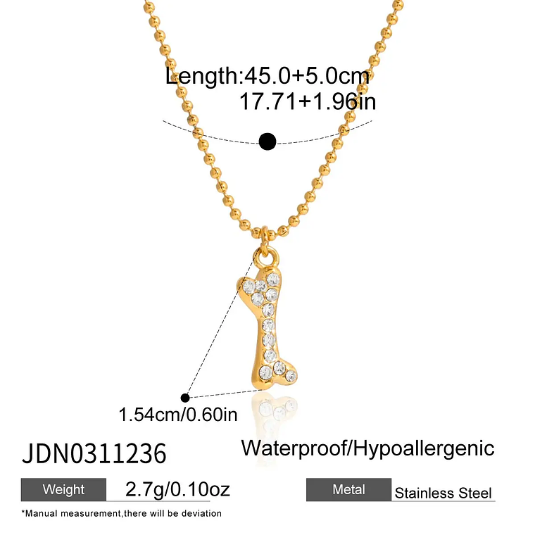 Colar Pingente Ossinho de Cachorro com Strass Branco | Colar Feminino em Aço Inoxidável Banhado a Ouro 18K PVD - Presente Fofo 7