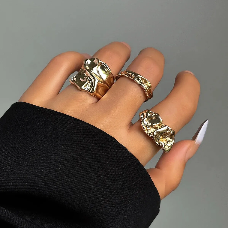 Set of 3 Open Geometric Punk Rings | Adjustable Finger Rings for Women and Girls - Hip-Hop/Rock Style 10