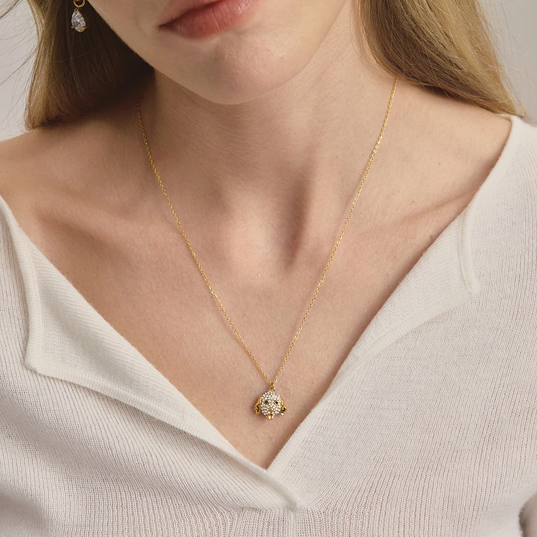 Colar Pingente Golden Retriever com Strass Branco | Colar Feminino Banhado a Ouro com Corrente O-Chain 1