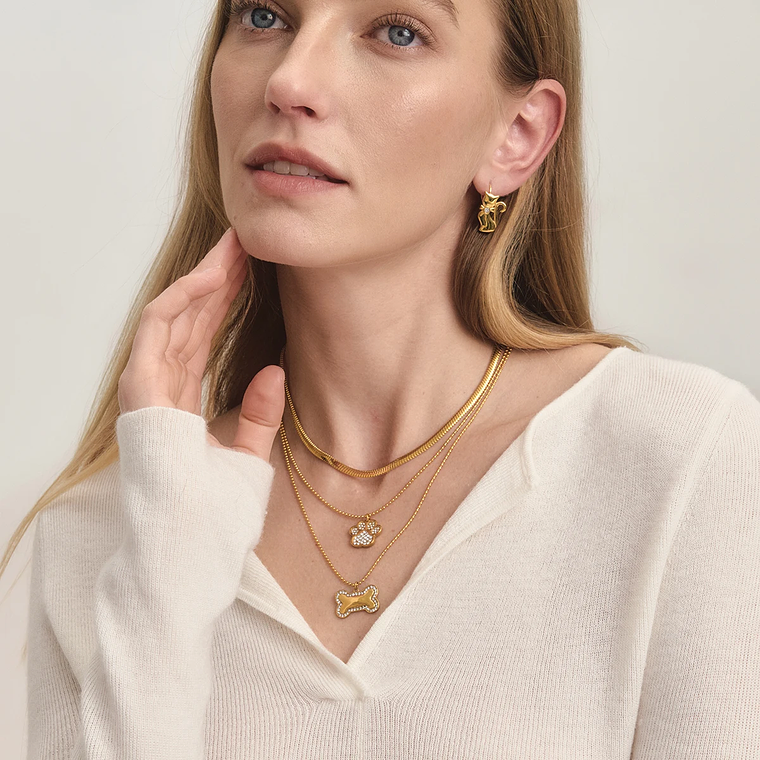 Colar Pingente Garra de Gato Grande com Strass | Colar Feminino Banhado a Ouro 18K PVD com Corrente de Contas 1