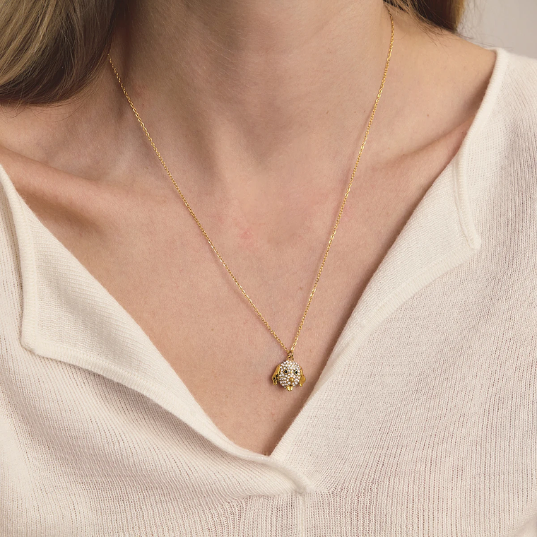 Colar Pingente Golden Retriever com Strass Branco | Colar Feminino Banhado a Ouro com Corrente O-Chain 2