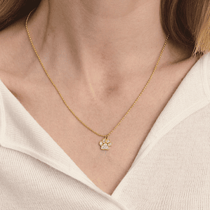 Colar Pingente Garra de Gato Pequena com Strass Branco | Colar Feminino Banhado a Ouro 18K PVD com Corrente de Contas