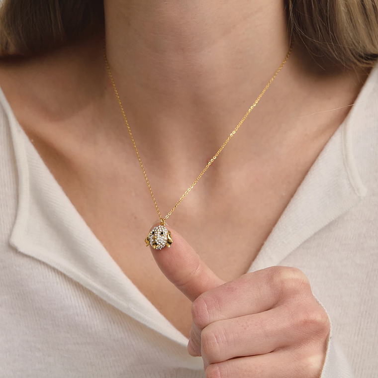 Colar Pingente Golden Retriever com Strass Branco | Colar Feminino Banhado a Ouro com Corrente O-Chain 3