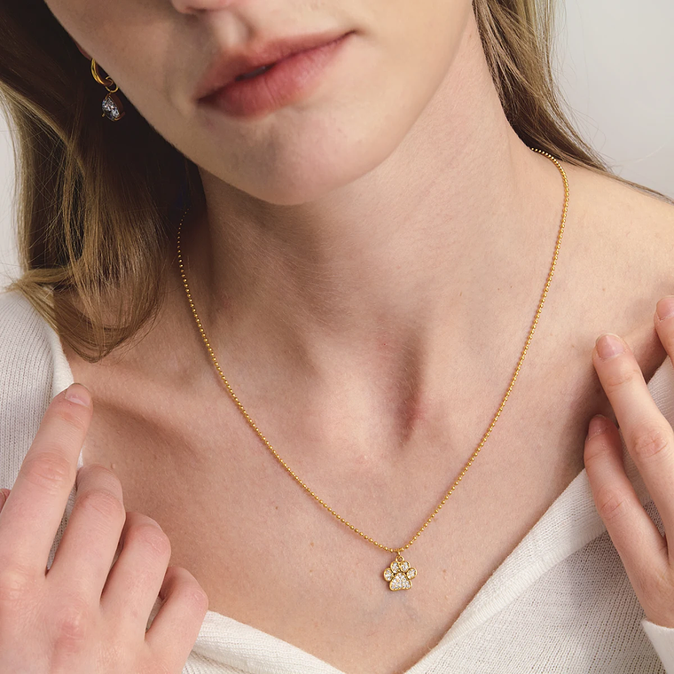 Colar Pingente Garra de Gato Pequena com Strass Branco | Colar Feminino Banhado a Ouro 18K PVD com Corrente de Contas 2