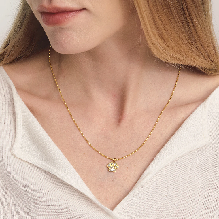 Colar Pingente Garra de Gato Pequena com Strass Branco | Colar Feminino Banhado a Ouro 18K PVD com Corrente de Contas 4