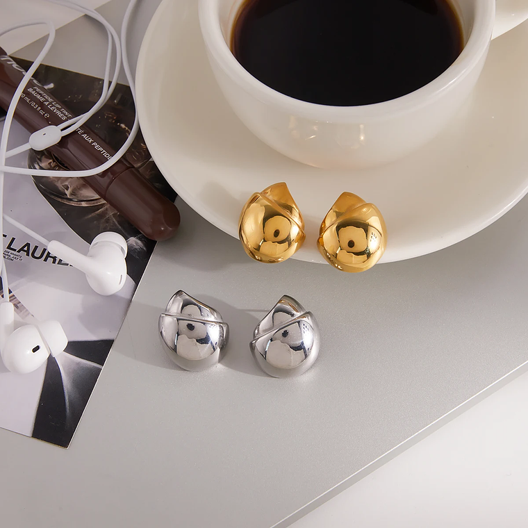 Brincos de Pressão Geometrico em Formato Avelã Banhado a Ouro 18K PVD | Brincos Femininos em Aço Inoxidável - Presente Brilhante 6