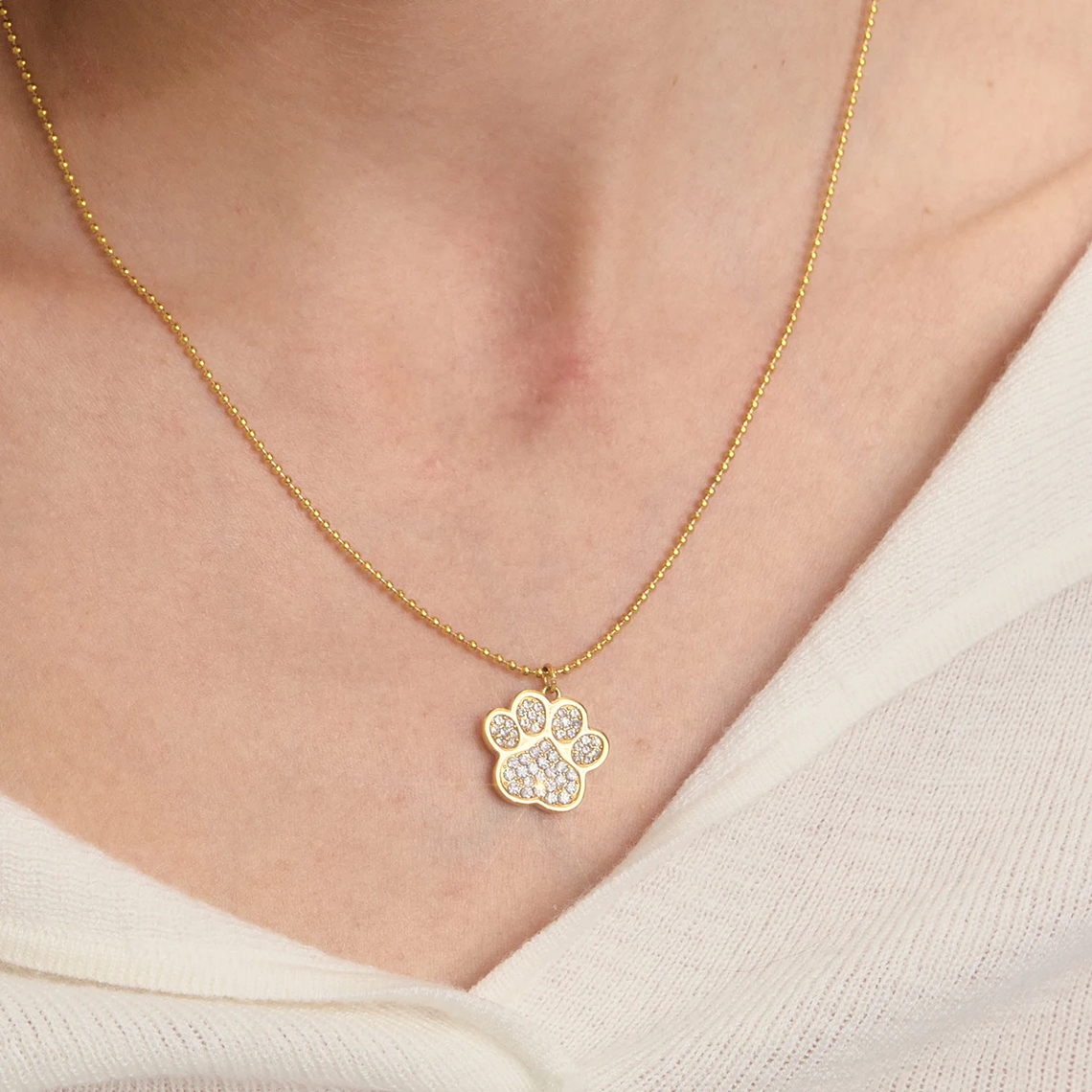 Colar Pingente Garra de Gato Grande com Strass | Colar Feminino Banhado a Ouro 18K PVD com Corrente de Contas 3