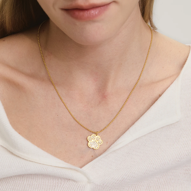 Colar Pingente Garra de Gato Grande com Strass | Colar Feminino Banhado a Ouro 18K PVD com Corrente de Contas 4