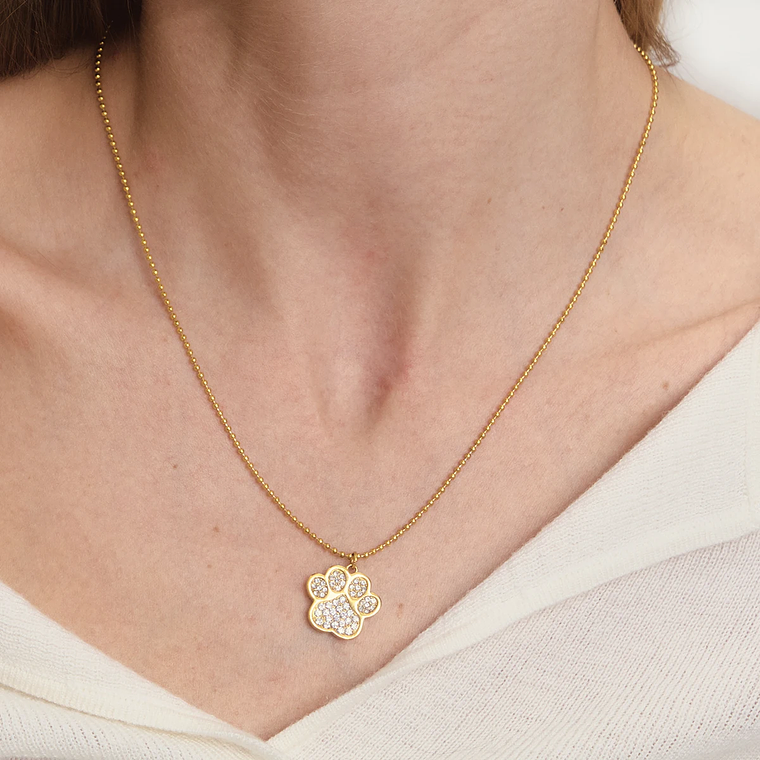 Colar Pingente Garra de Gato Grande com Strass | Colar Feminino Banhado a Ouro 18K PVD com Corrente de Contas 5