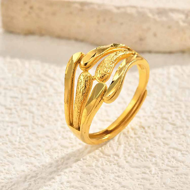 Conjunto de Anéis Geométricos Abertos e Ajustáveis | Anéis em Camadas Vazados no Estilo Punk, Banhados a Ouro 3