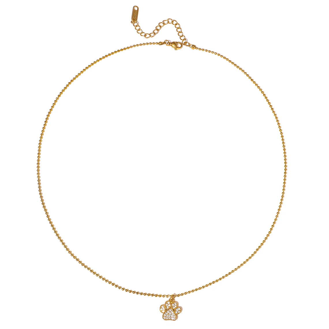 Colar Pingente Garra de Gato Pequena com Strass Branco | Colar Feminino Banhado a Ouro 18K PVD com Corrente de Contas 5