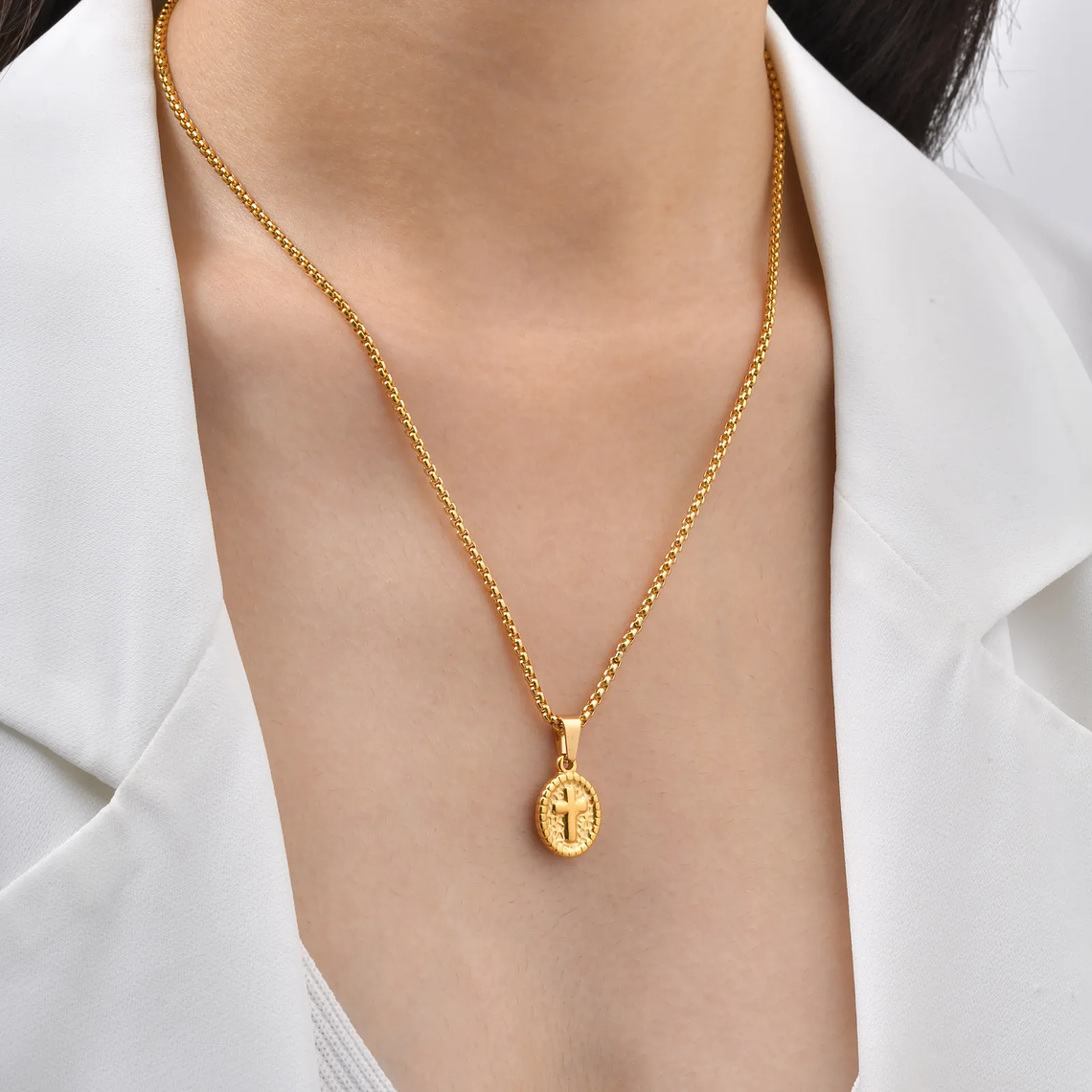  Colar Cruz em Aço Inoxidável VNOX - Delicado, Unissex, Hipoalergénico | Presente de Fé 3