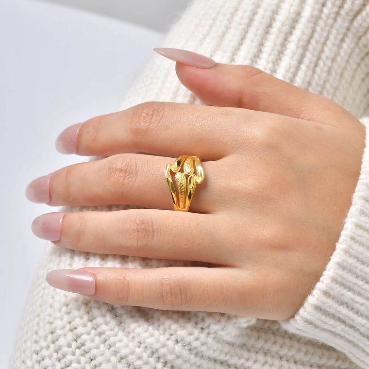 Conjunto de Anéis Geométricos Abertos e Ajustáveis | Anéis em Camadas Vazados no Estilo Punk, Banhados a Ouro 6